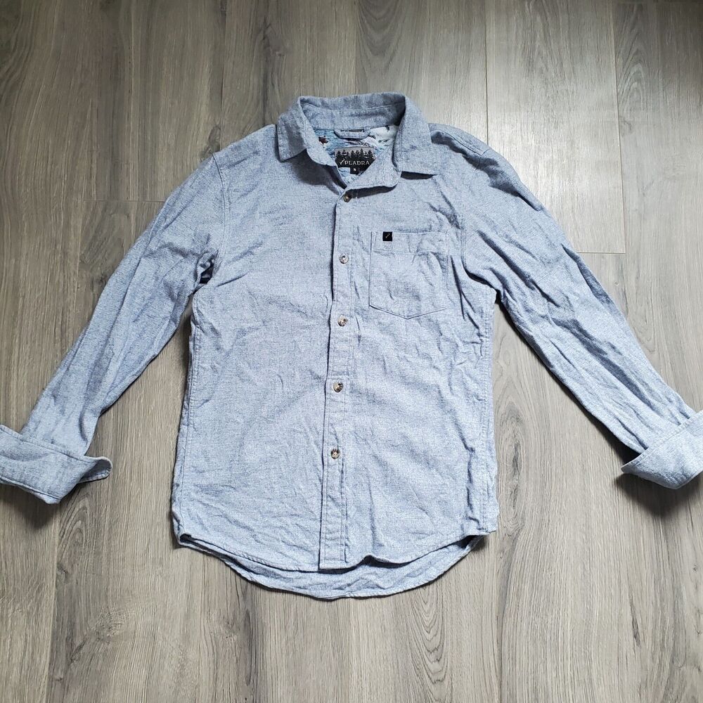 PLADRA Shirt Mens Small Blue Flannel Button Up Long Sleeve Outdoor Cabin Casual